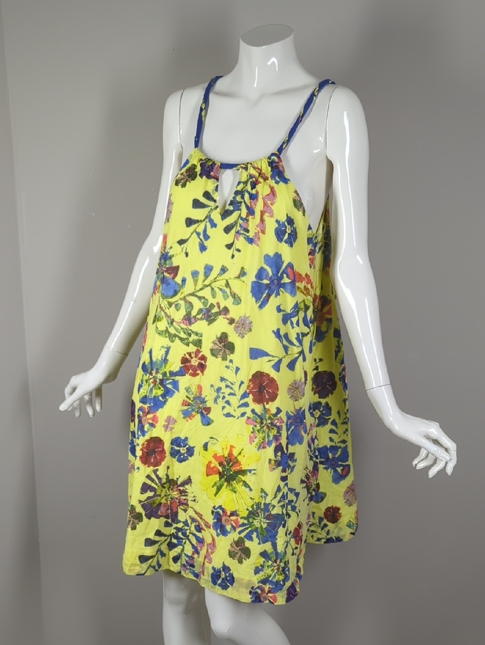 Anthropology Vanessa Virginia Painterly Yellow Floral Halter Dress Sz 4